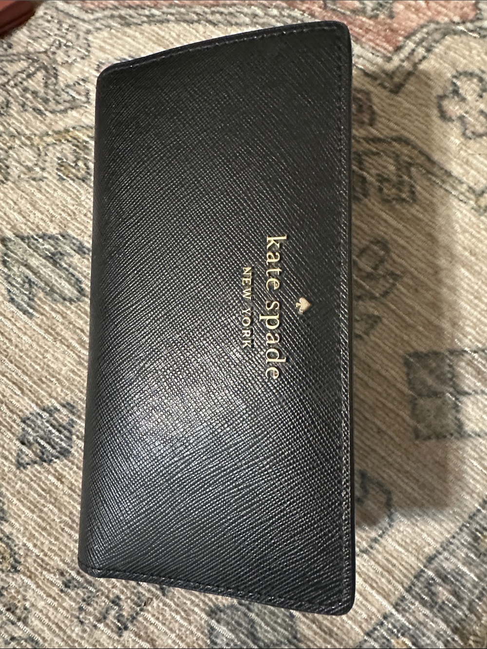 kate spade Black Saffiano Leather Continental Wallet with Gold Logo